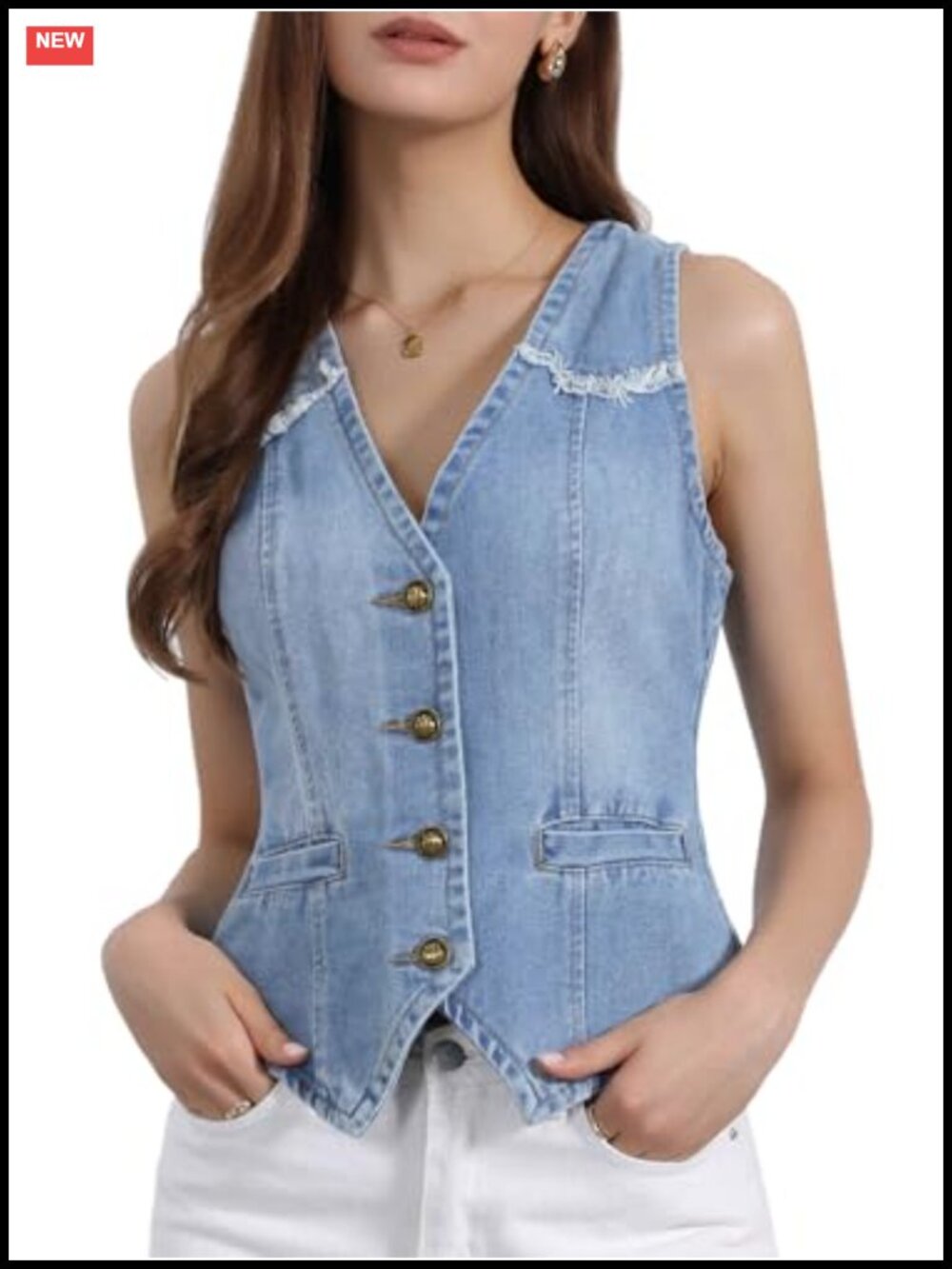Denim Vest for Women Cropped Jean Vest Top Western Waistcoat